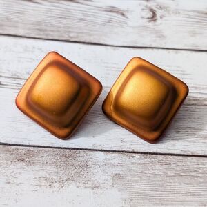 Vintage Clip On Earrings - Large Metallic Orange Statement Earrings
